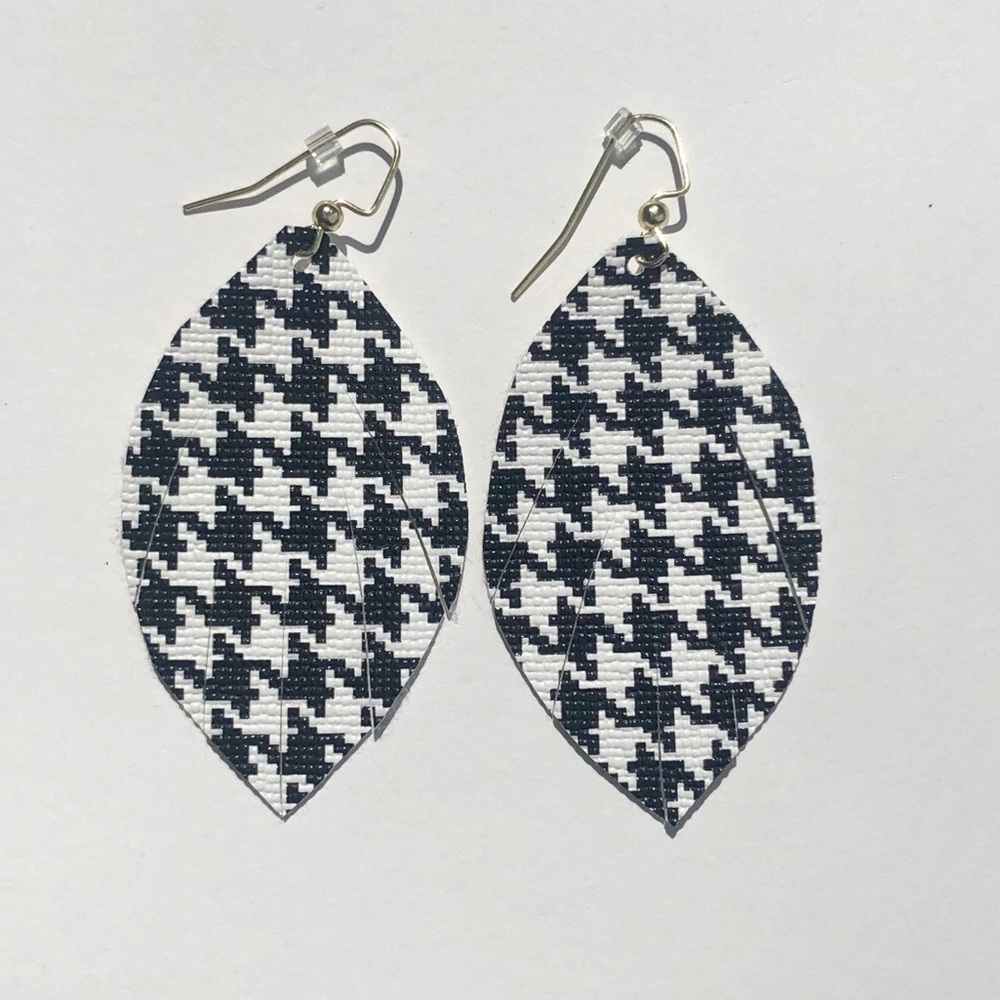 Leather Feather Earrings Houndstooth